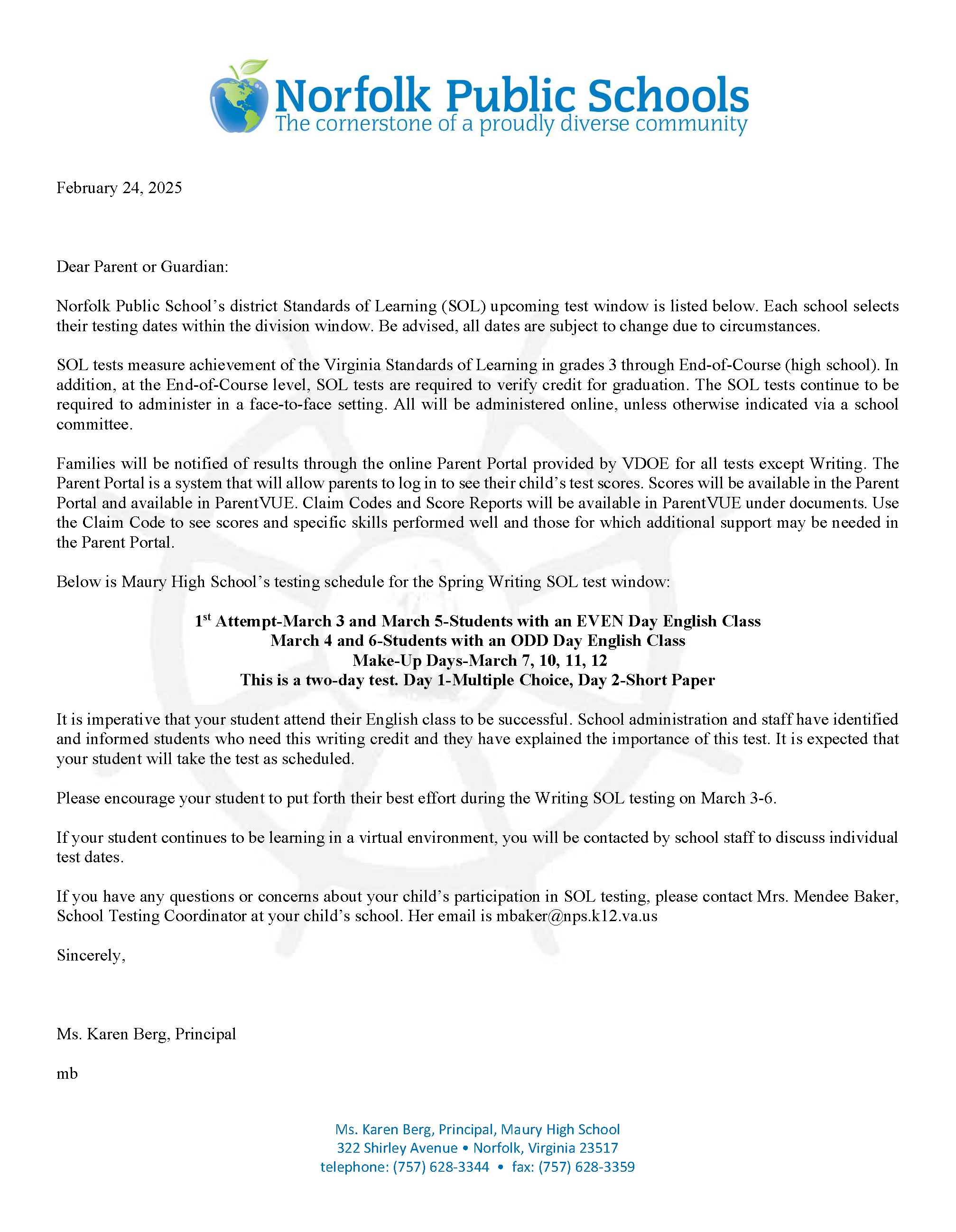 Spring Writing SOL Transparency Letter